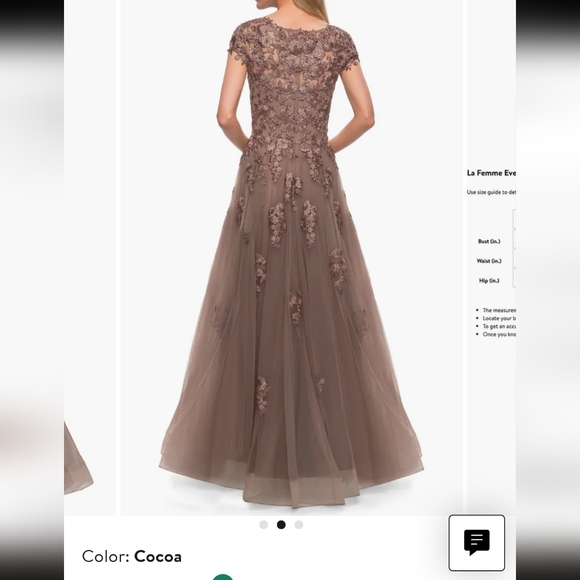 NWT La Femme Short Sleeve Tulle Ball Gown Size 12 Cocoa Lace Rhinestones - Picture 2 of 8